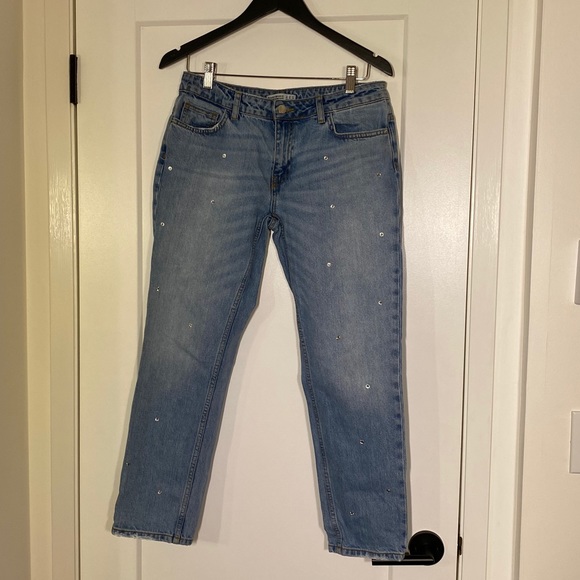 Zara Boyfriend Cut Jeans with rhinestone studs - Picture 4 of 11